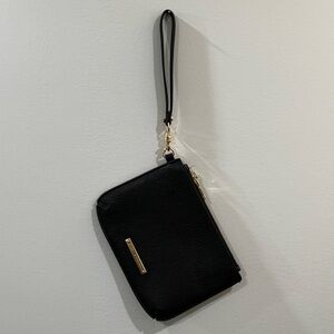 Poppy & Peonies Black Pebbled Vegan Leather Wristlet Clutch Pouch Gold Hardware